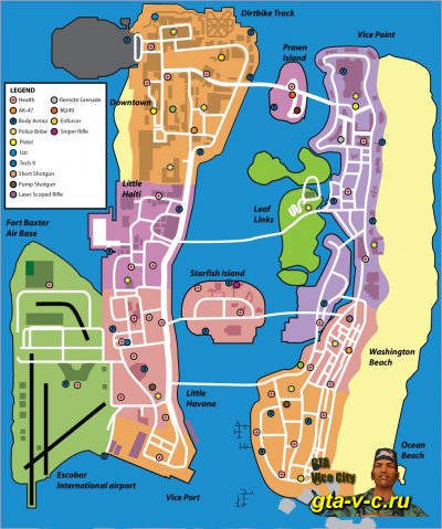 Карта расположения предметов в Grand Theft Auto: Vice City Stories